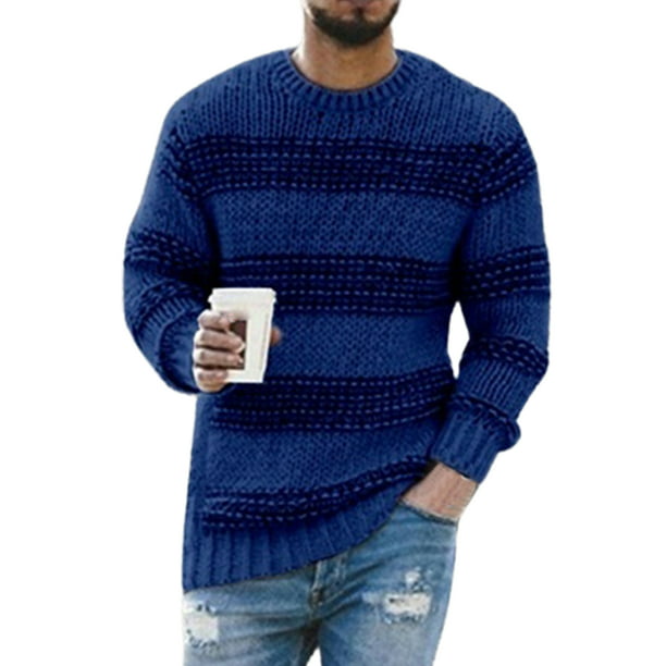 DressU Mens Knitting Slim Crew-Neck Solid Long-Sleeve Sweater Pullover 